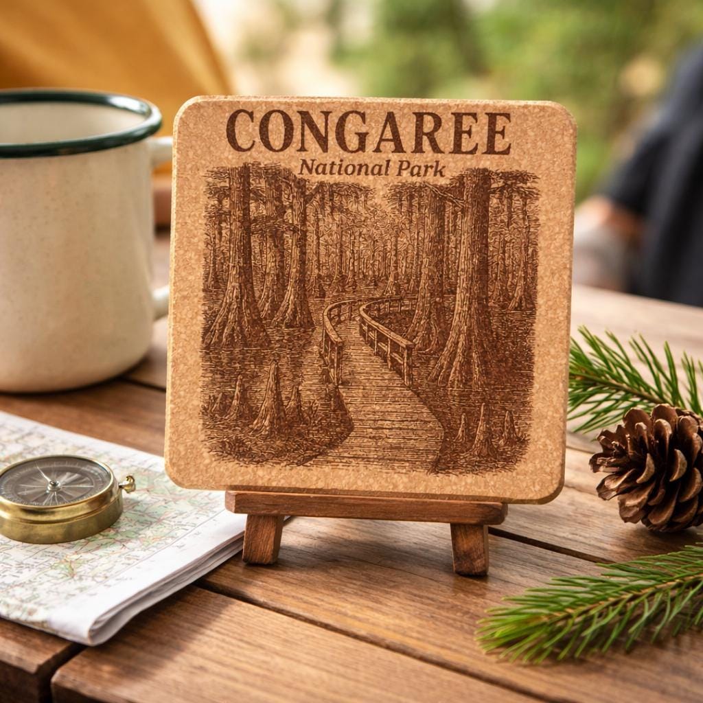 Congaree National Park Cork Coaster – Boardwalk Forest Art