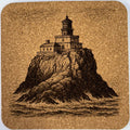 Tillamook Head Lighthouse Coaster – Engraved Cork Drink Coaster with Oregon Coast Scene