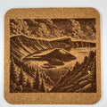 Crater Lake Coaster – Engraved Cork Drink Coaster with Oregon National Park Scene