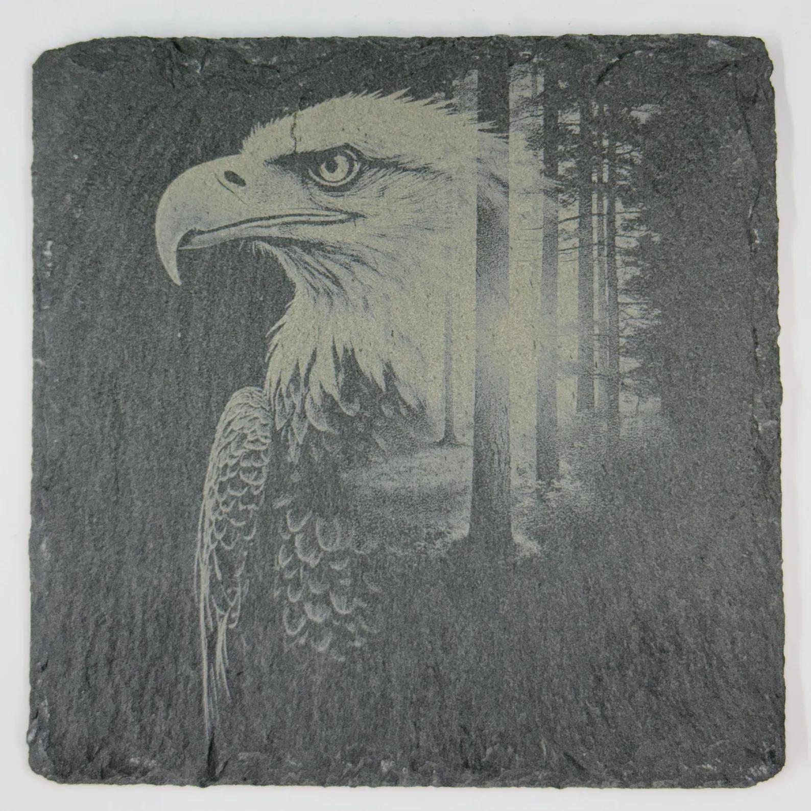 Majestic Eagle Profile Slate Coaster – Woodland Wildlife Art