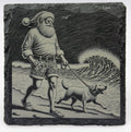 Santa Beach Walk Slate Coaster – Santa Walking Dog Tropical Holiday Art