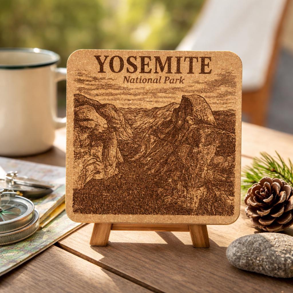 Yosemite National Park Cork Coaster – California Mountain Valley Engraved