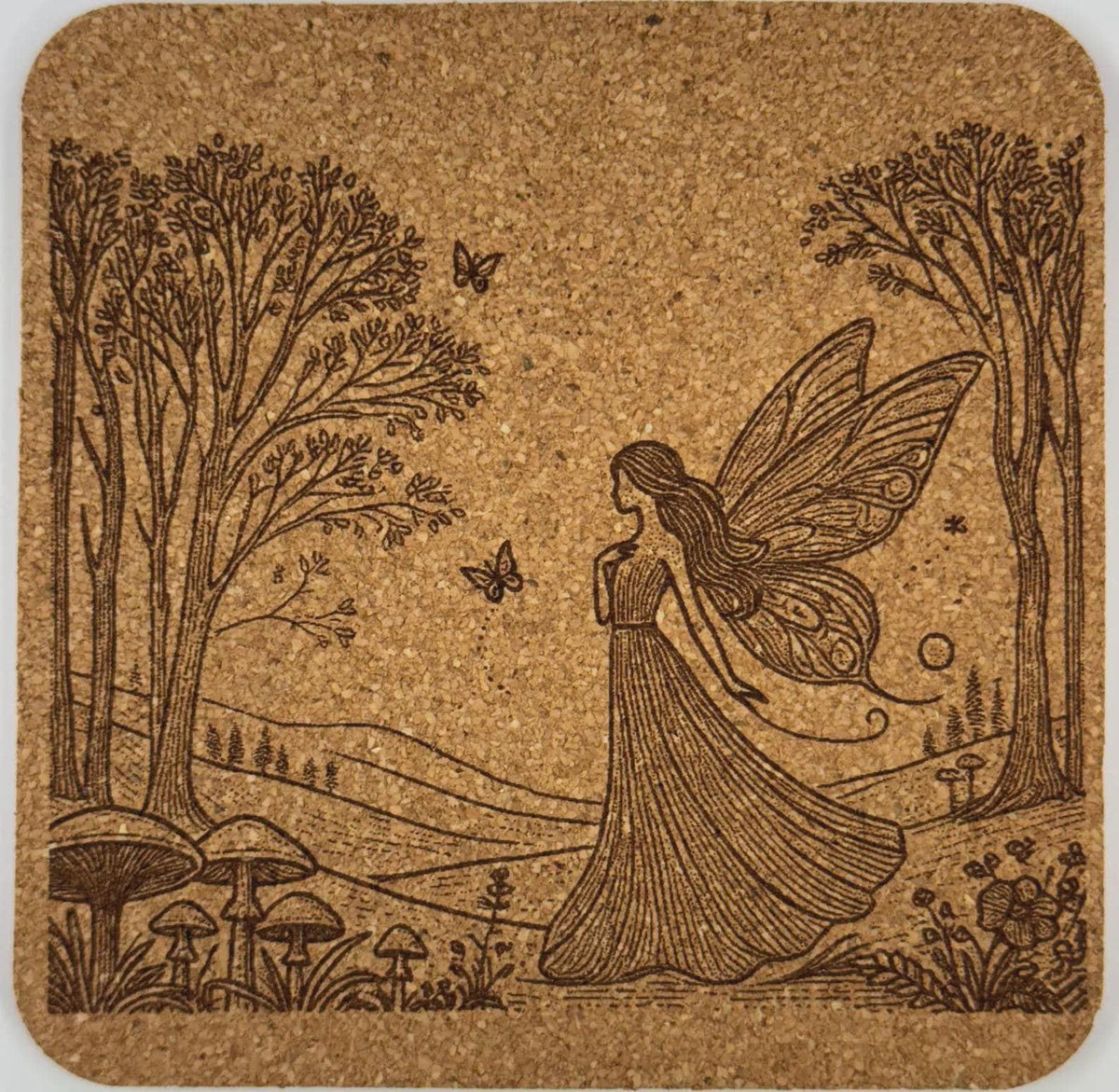 Woodland Fairy Forest Scene Coaster – Elegant Pixie Cork Coaster