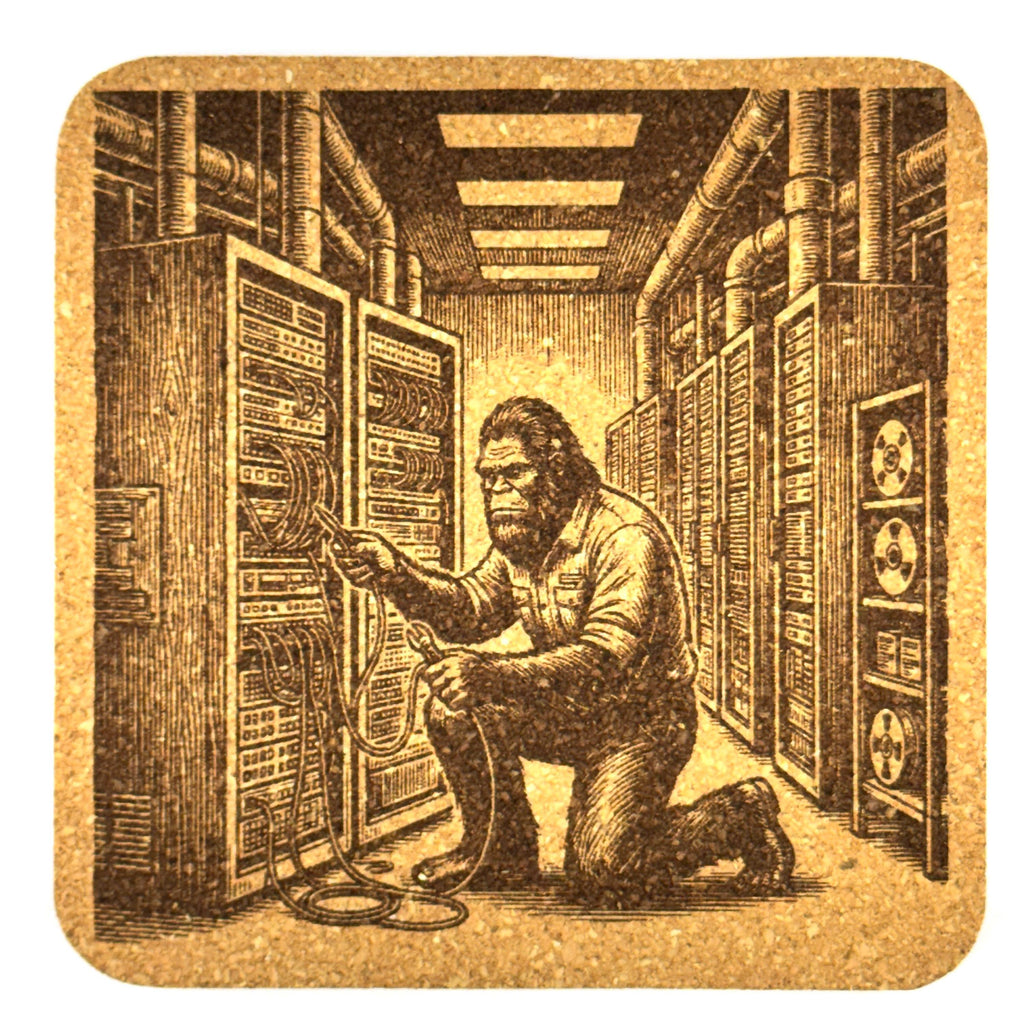 Bigfoot Data Center Cork Coaster – Funny IT Technician Design