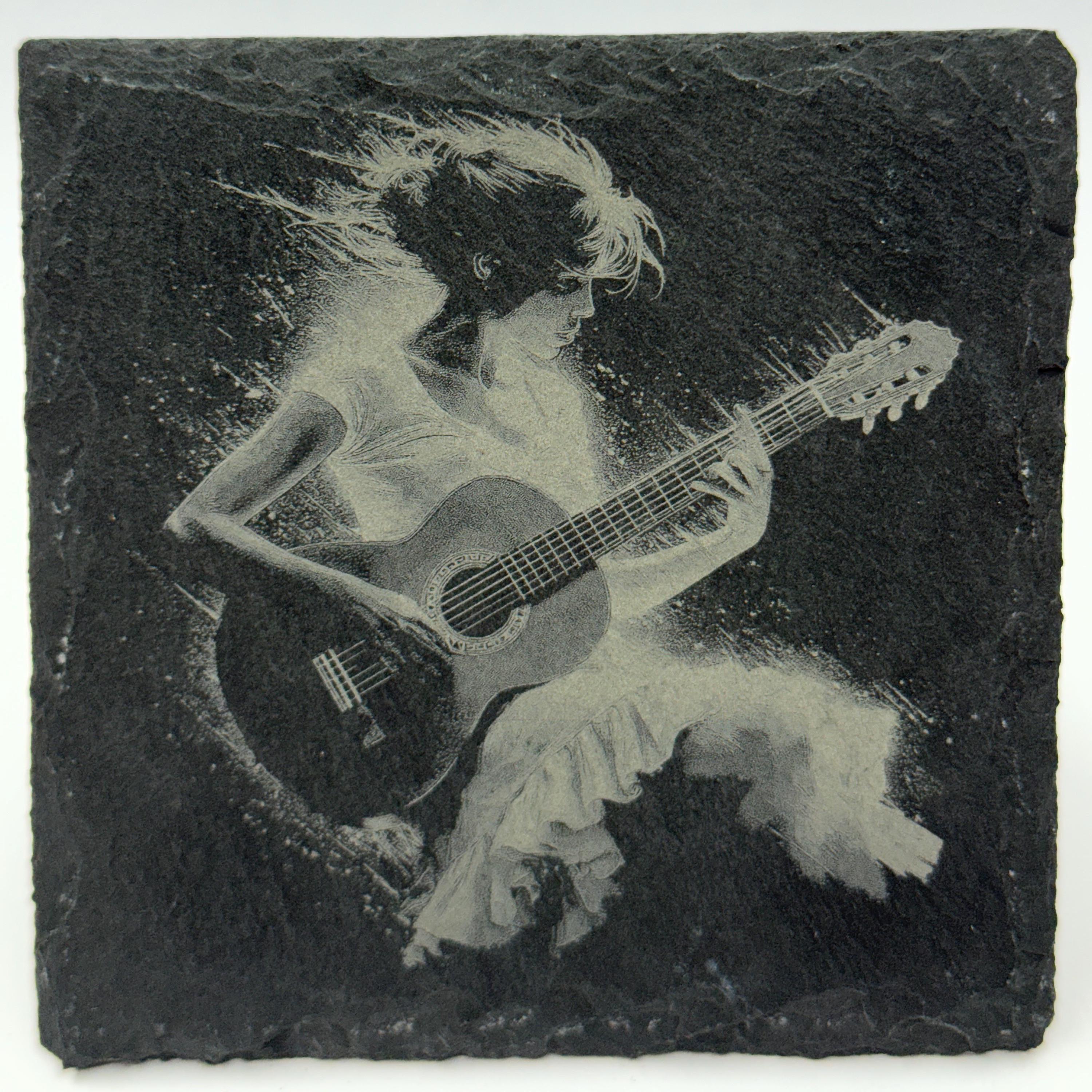 Folk Guitarist in Motion – Acoustic Music Slate Coaster