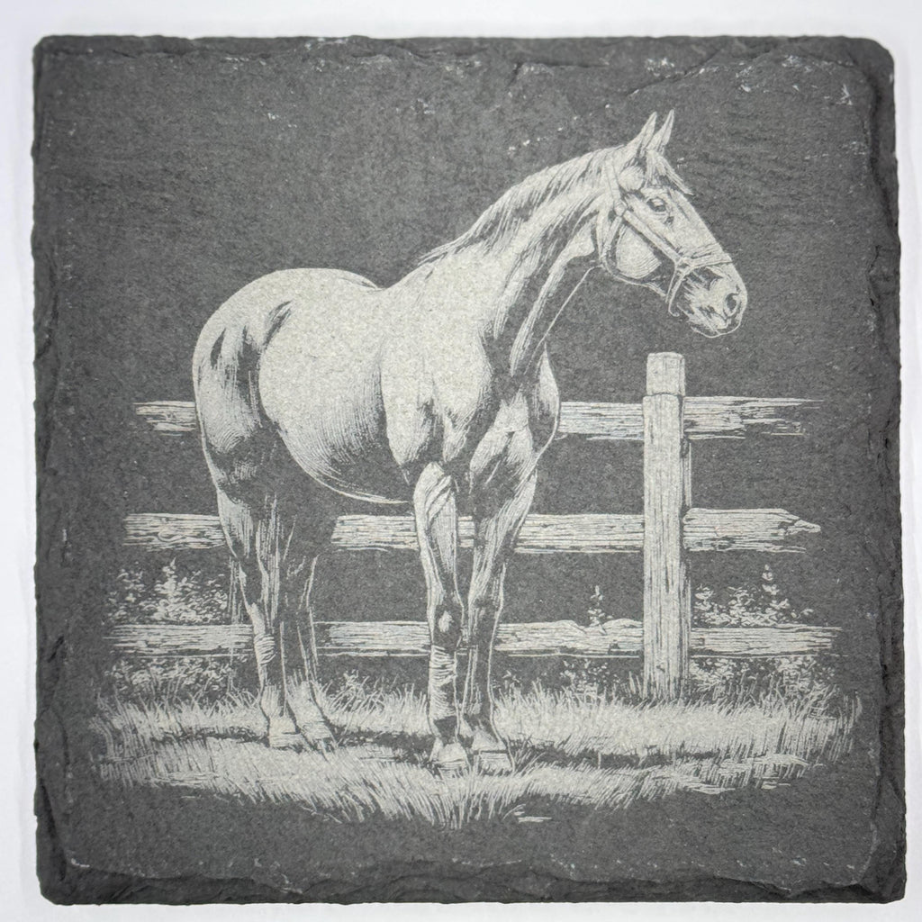 Standing Horse Slate Coaster – Rustic Ranch Art