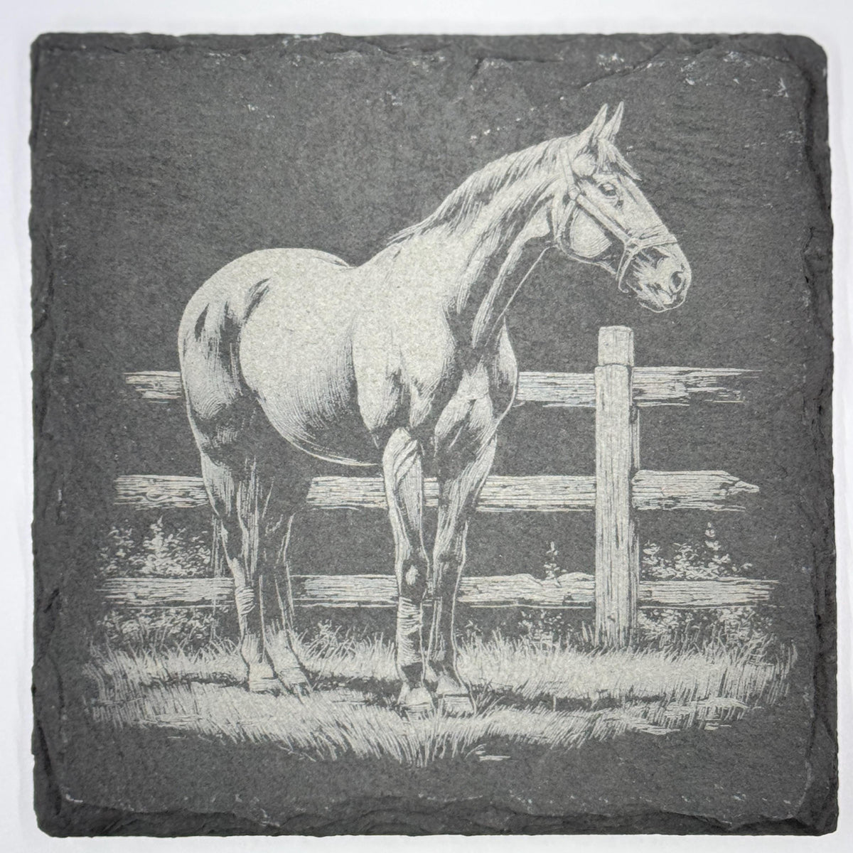 Standing Horse Slate Coaster – Rustic Ranch Art