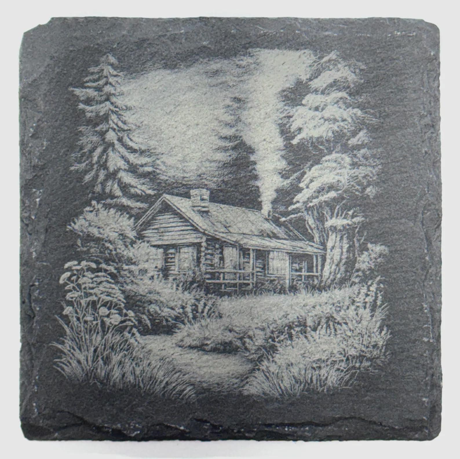 Forest Cabin Retreat Slate Coaster – Rustic Woodland Home Scene