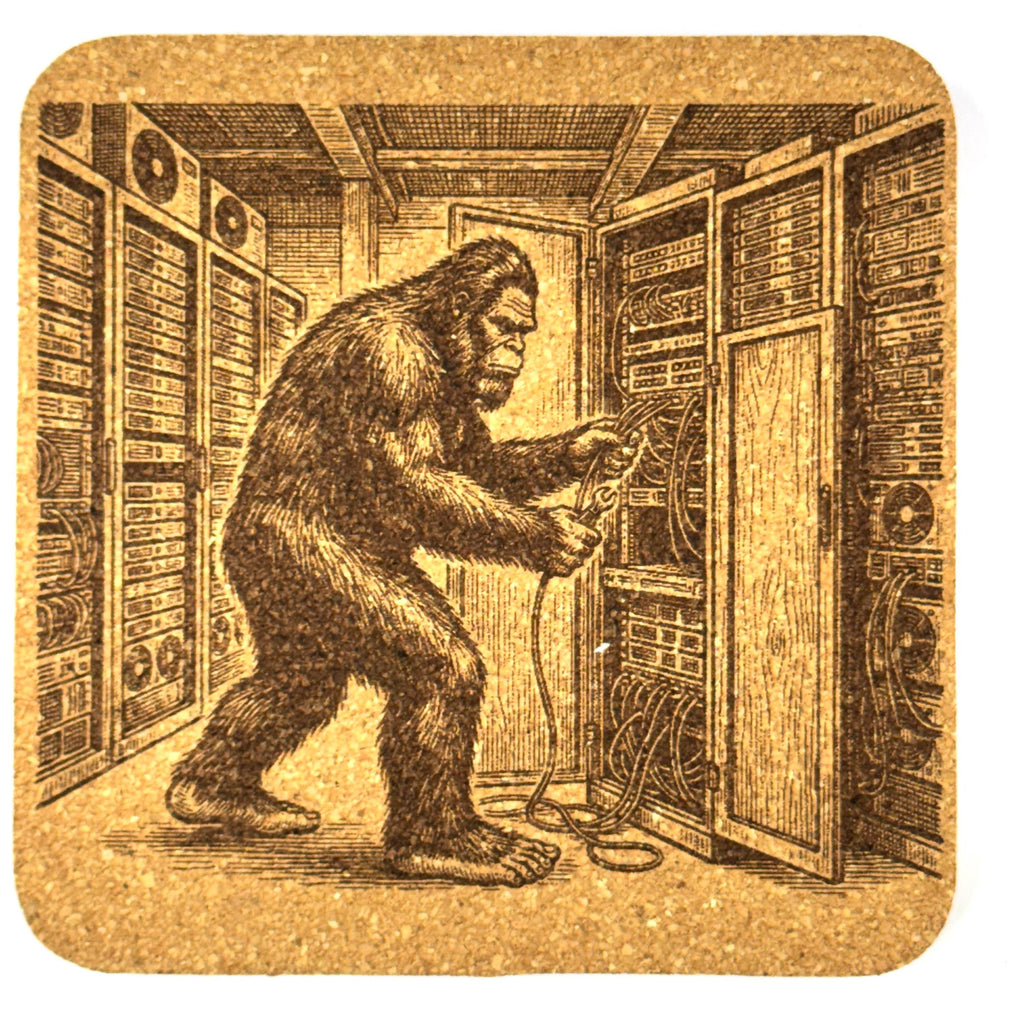 Bigfoot Cable Tech Cork Coaster – Server Room IT Humor