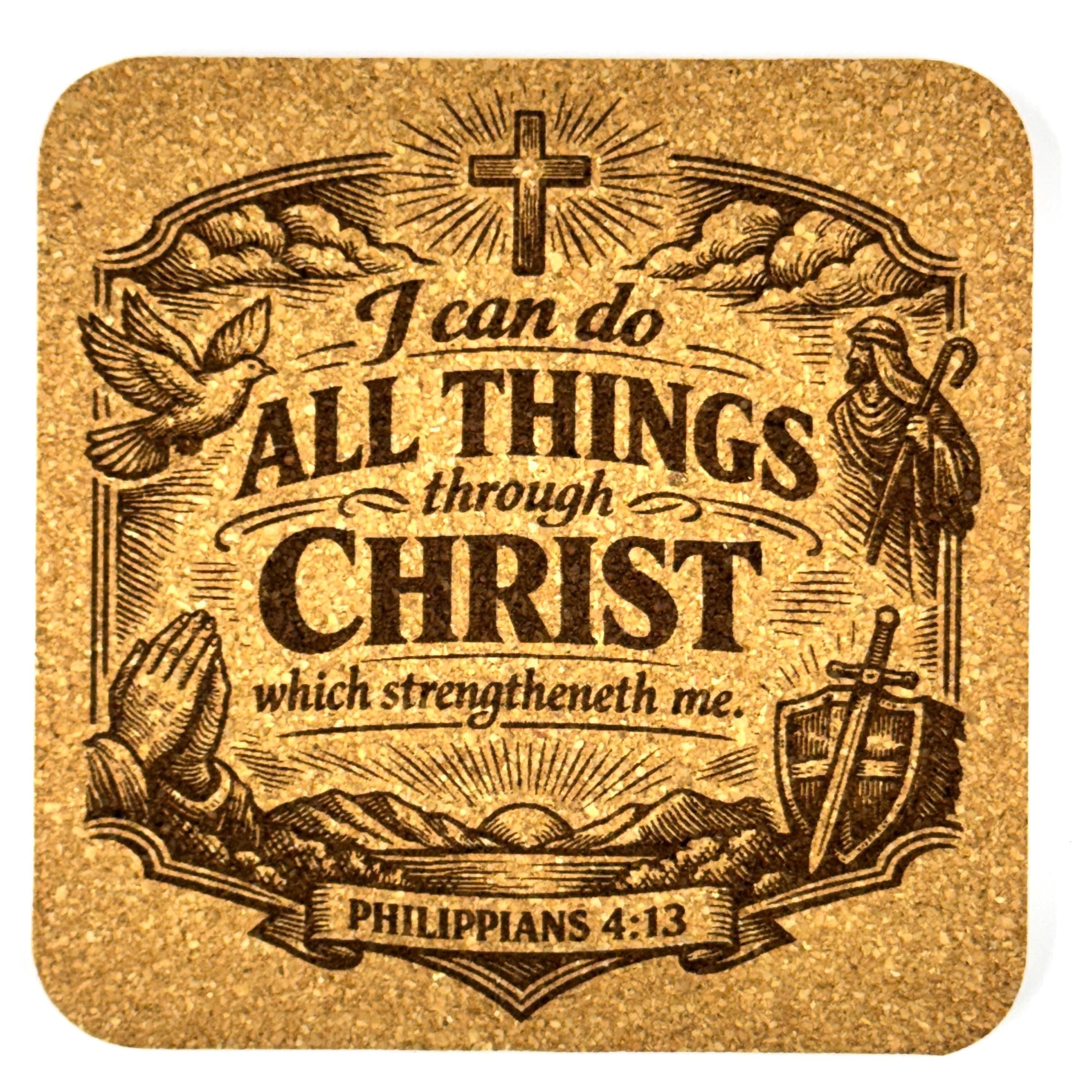 Philippians 4:13 Cork Coaster I Can Do All Things Christian Faith Gift