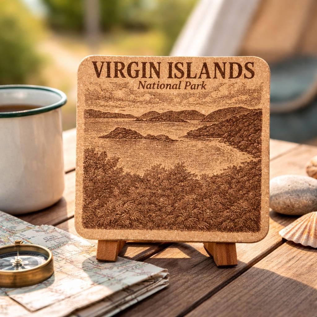 Virgin Islands National Park Cork Coaster – Tropical Island Landscape
