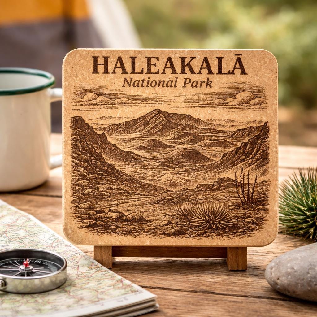 Haleakalā National Park Cork Coaster – Maui Crater Art