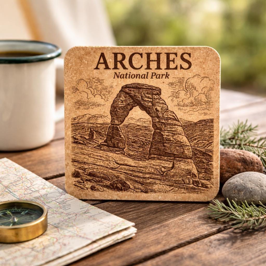 Arches National Park Cork Coaster – Utah Desert Arch Landscape Engraved