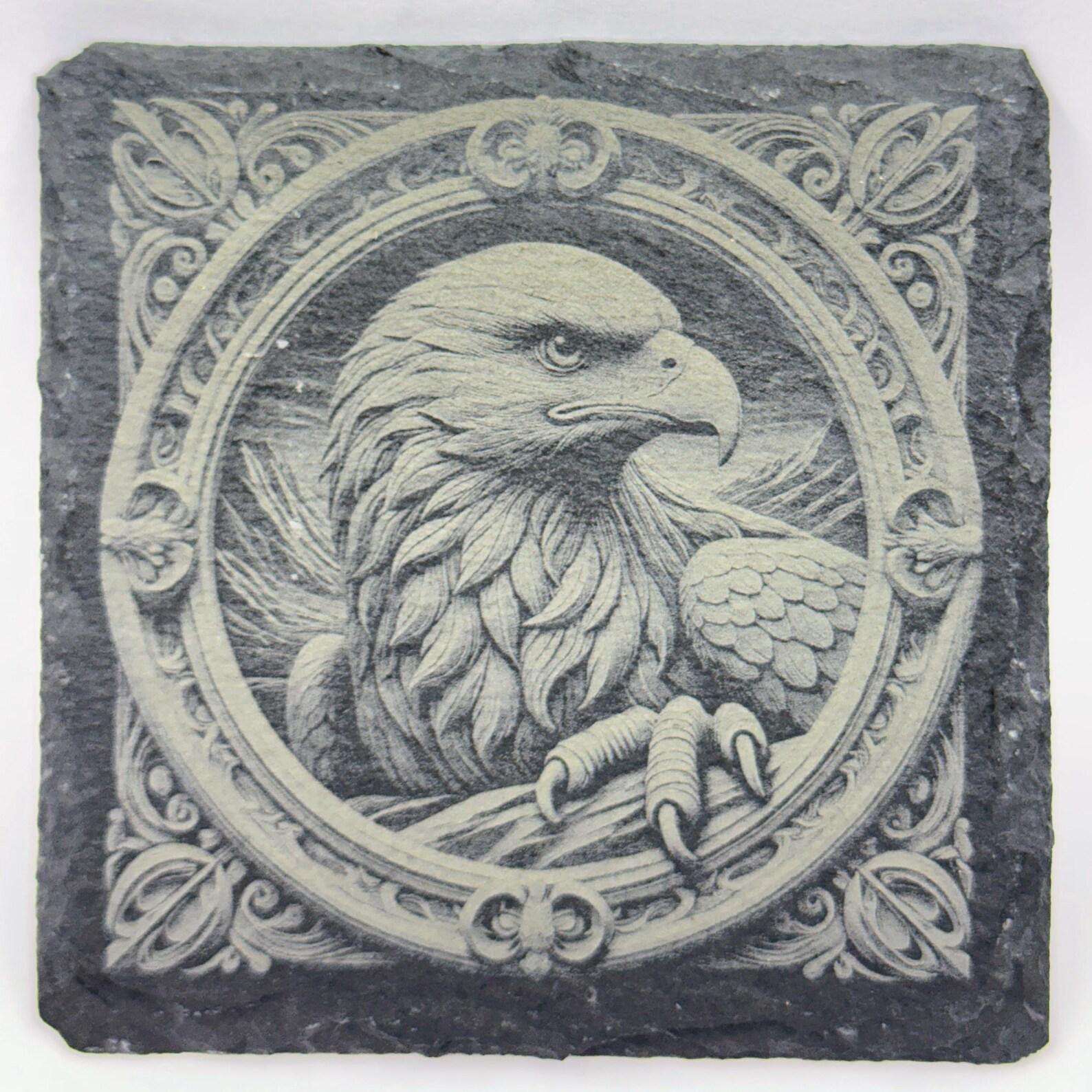 Bald Eagle Portrait with Ornate Frame – Patriotic Slate Coaster