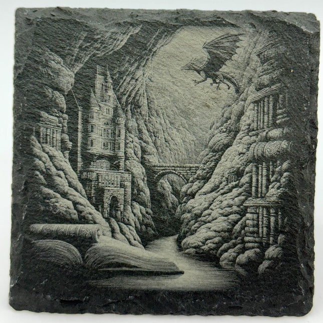 Epic Fantasy Landscape – Dragon Slate Coaster