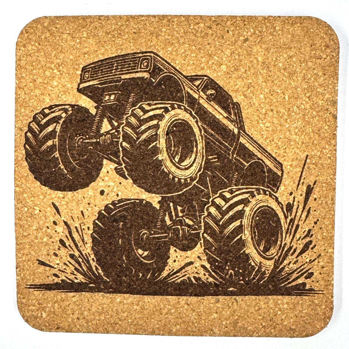 Airborne and Unstoppable – Monster Truck Jump Cork Coaster with Attitude