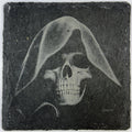 Hooded Reaper Skull Slate Coaster – Dark Gothic Art
