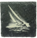 Modern Sailing Yacht Under Full Sail – Laser Engraved Slate Coaster