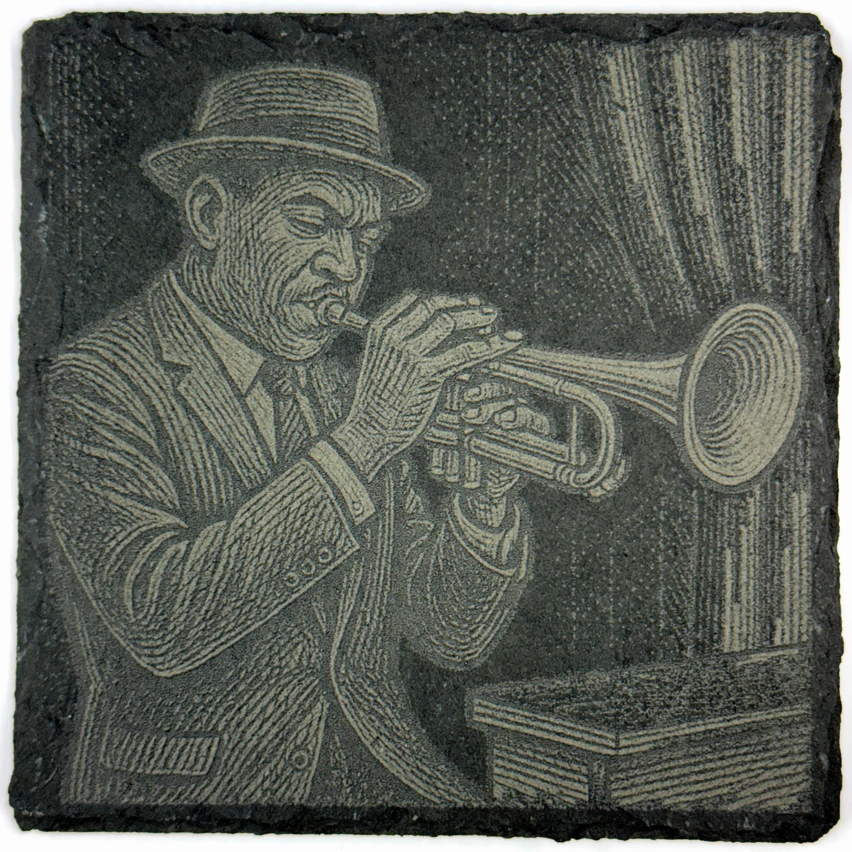 Jazz Trumpeter on Stage – Vintage Blues Music Slate Coaster