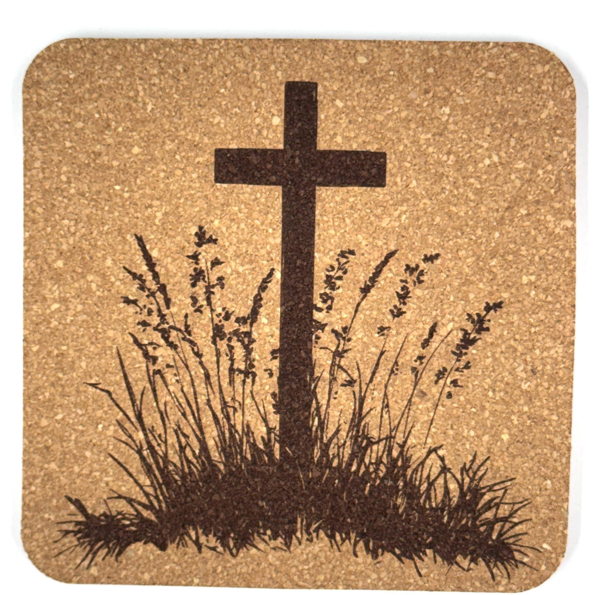 Prairie Grass Cross Laser Engraved Cork Coaster