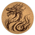 Serpentine Flame Dragon Round Cork Coaster – Mythical Creature
