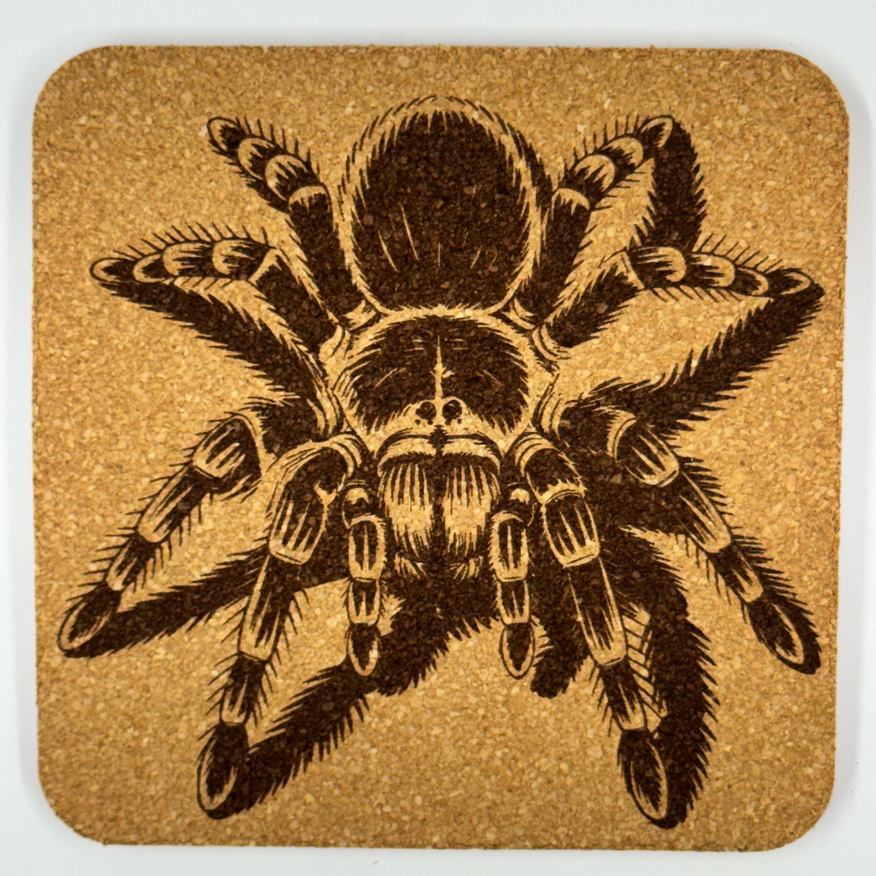 Bold Tarantula Cork Coaster – Laser Engraved Spider Art