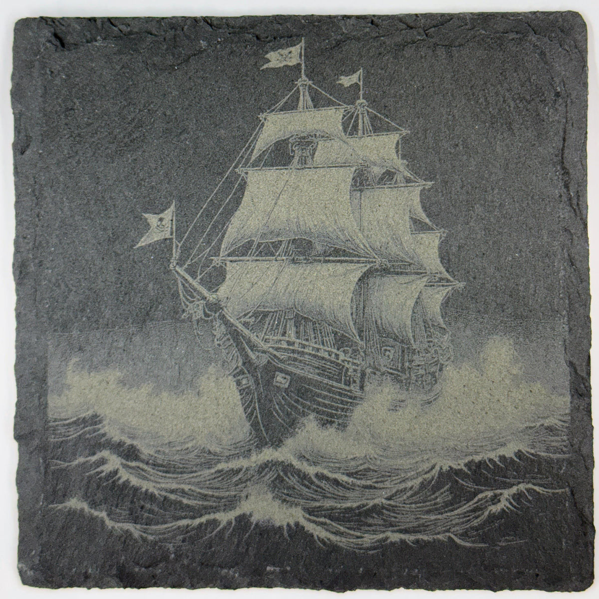 Tall Sailing Ship in Rough Waters – Laser Engraved Slate Coaster