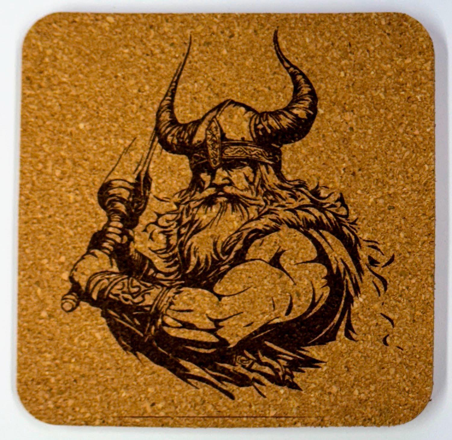 Viking with Raised Dagger – Cork Coaster