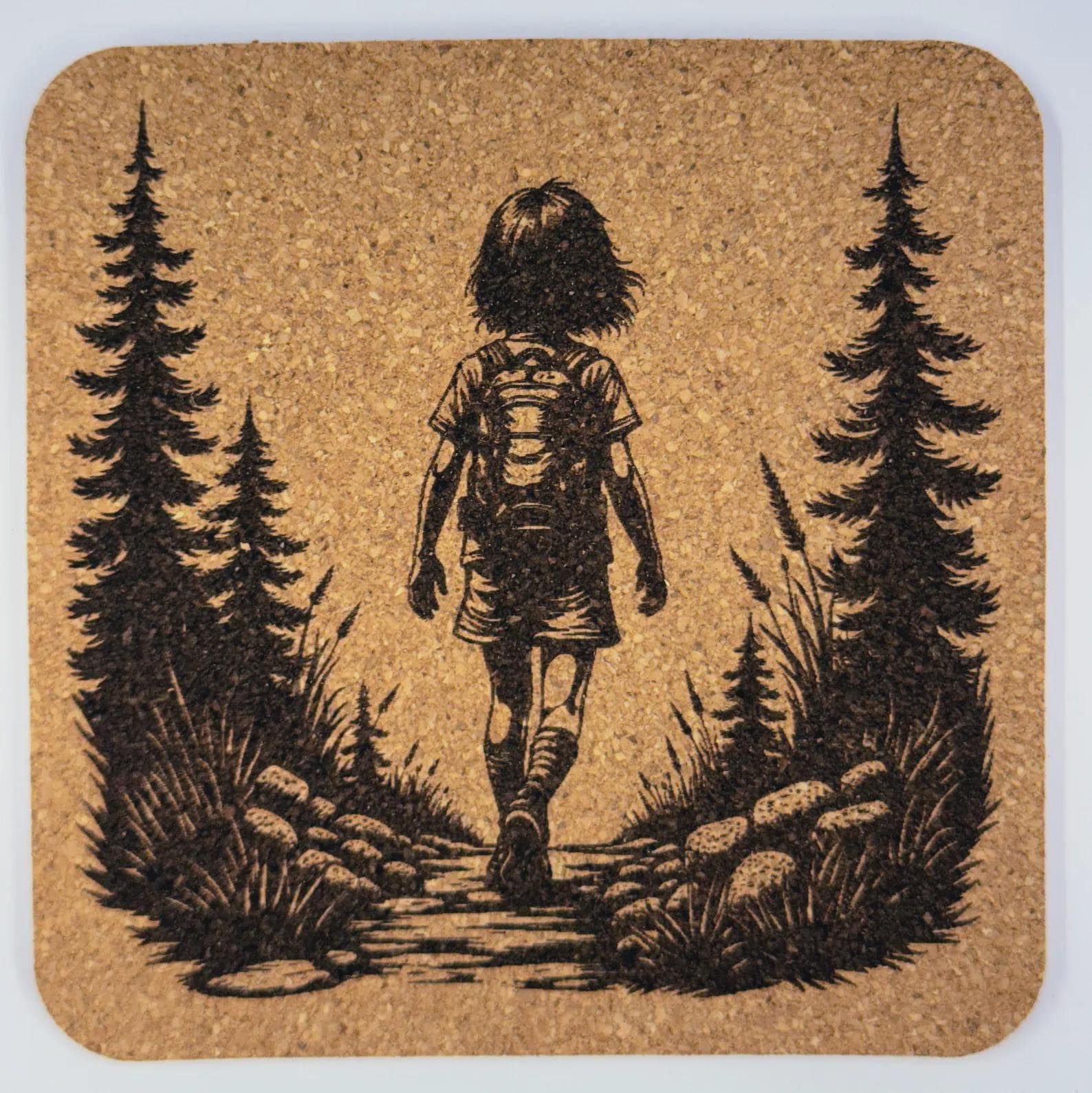 Little Explorer on Nature Trail Cork Coaster – Forest Walk Art