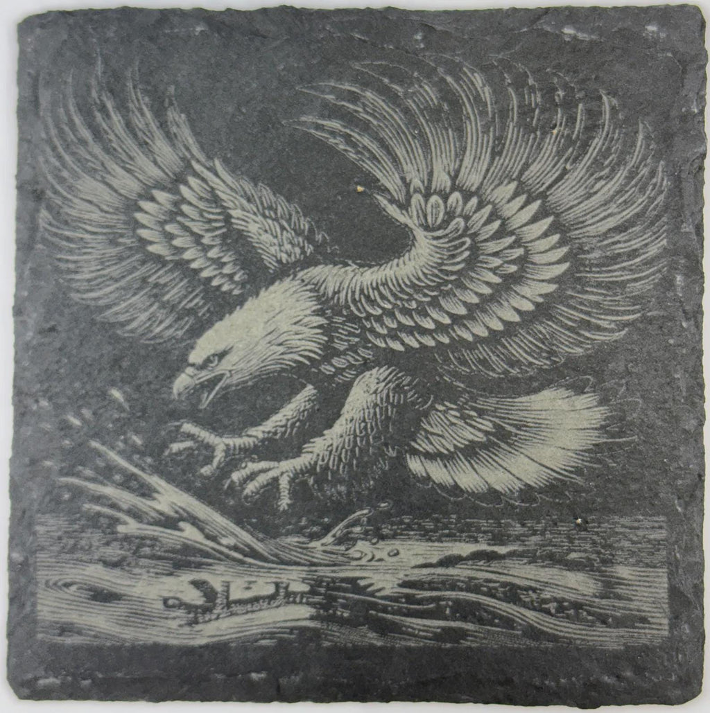 Antique-Style Bald Eagle Engraving Slate Coaster