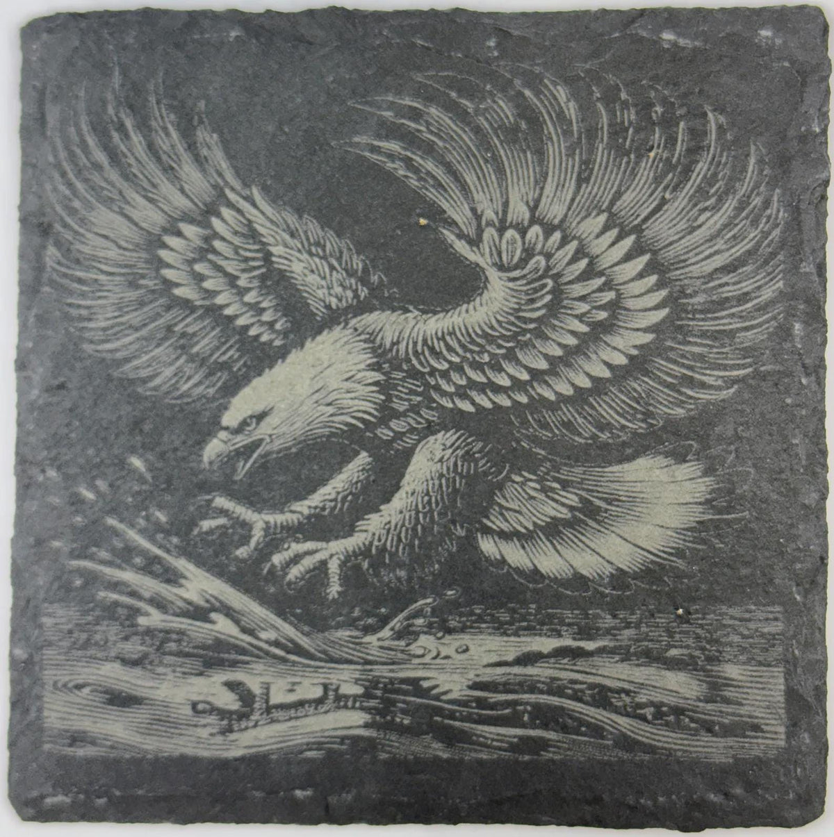 Antique-Style Bald Eagle Engraving Slate Coaster
