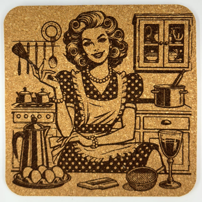 Vintage Kitchen Homemaker – 1950s Retro Cork Coaster