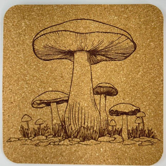 Forest Mushroom Illustration Cork Coaster – Rustic Nature Decor