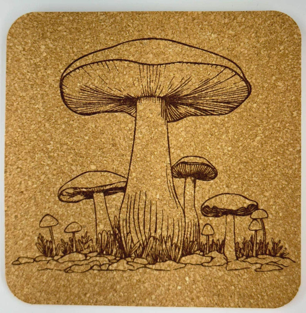 Forest Mushroom Illustration Cork Coaster – Rustic Nature Decor