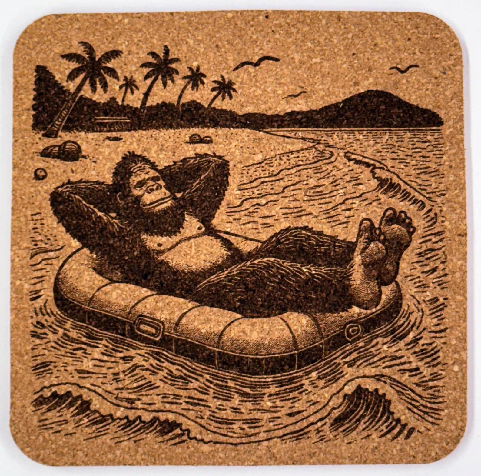 Floating Bigfoot Coaster – Relaxing Sasquatch Beach Scene