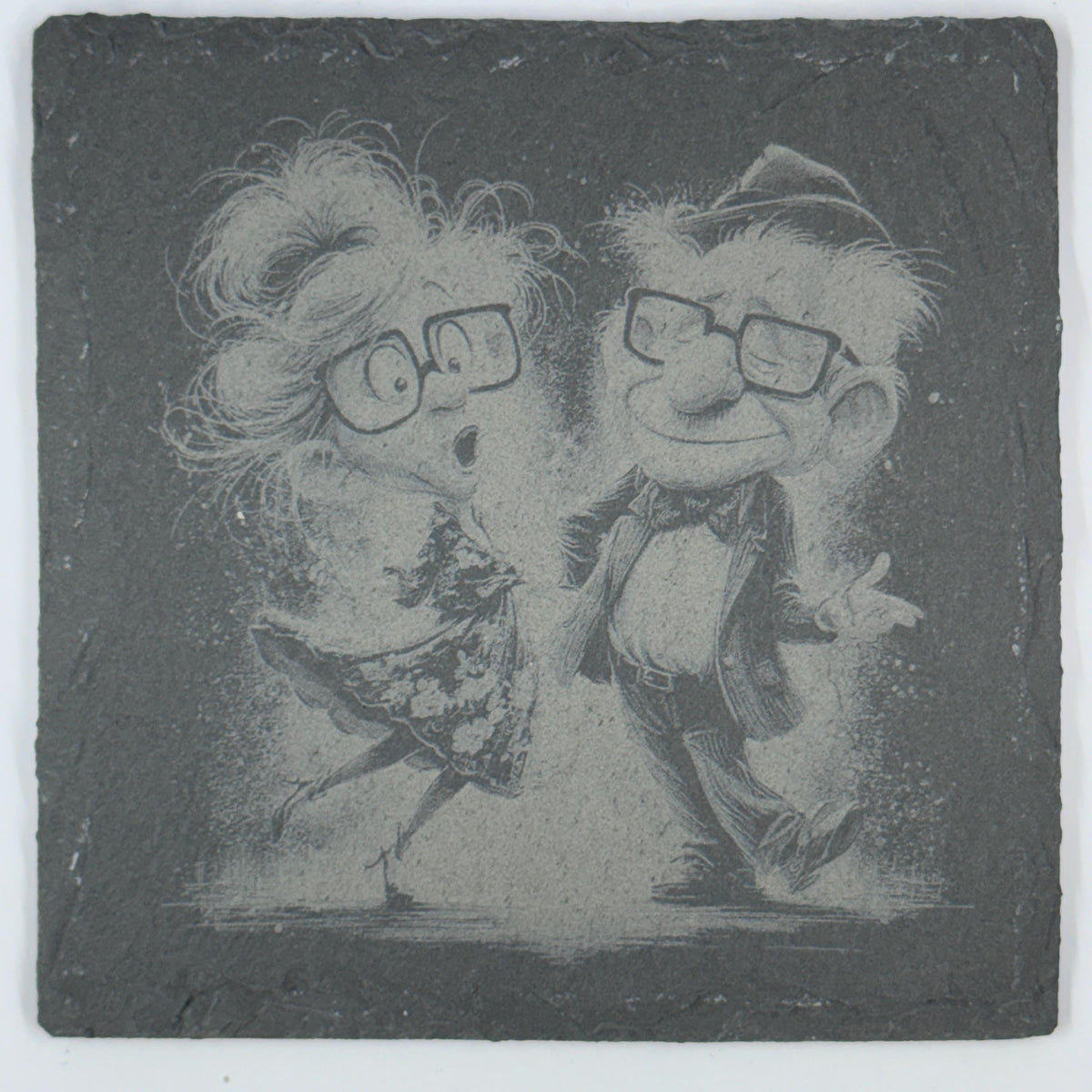 Whimsical Elder Couple Dancing – Storybook Slate Coaster