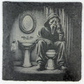 Bathroom Scream Mask Slate Coaster – Funny Horror Parody Art