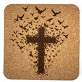 Cross Formed by Birds Laser Engraved Cork Coaster