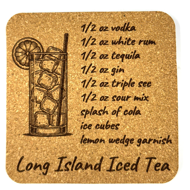 Long Island Iced Tea Recipe Cork Coaster – Classic Bar Decor