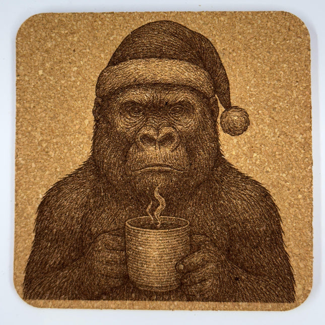 Serious Gorilla with Coffee – Funny Holiday Cork Coaster