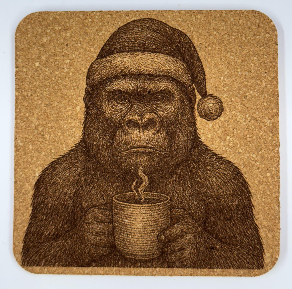 Serious Gorilla with Coffee – Funny Holiday Cork Coaster