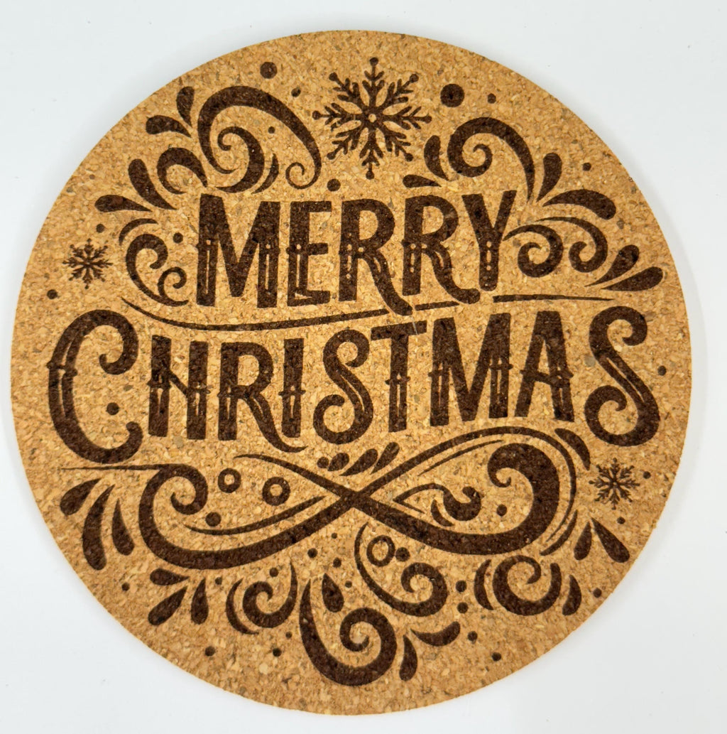 Merry Christmas Cork Coaster – Classic Holiday Script Decor