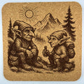Mountain Goblin Break Cork Coaster – Whimsical Hiking Fantasy Art