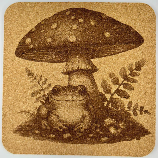 Woodland Frog Illustration Cork Coaster – Whimsical Forest Art