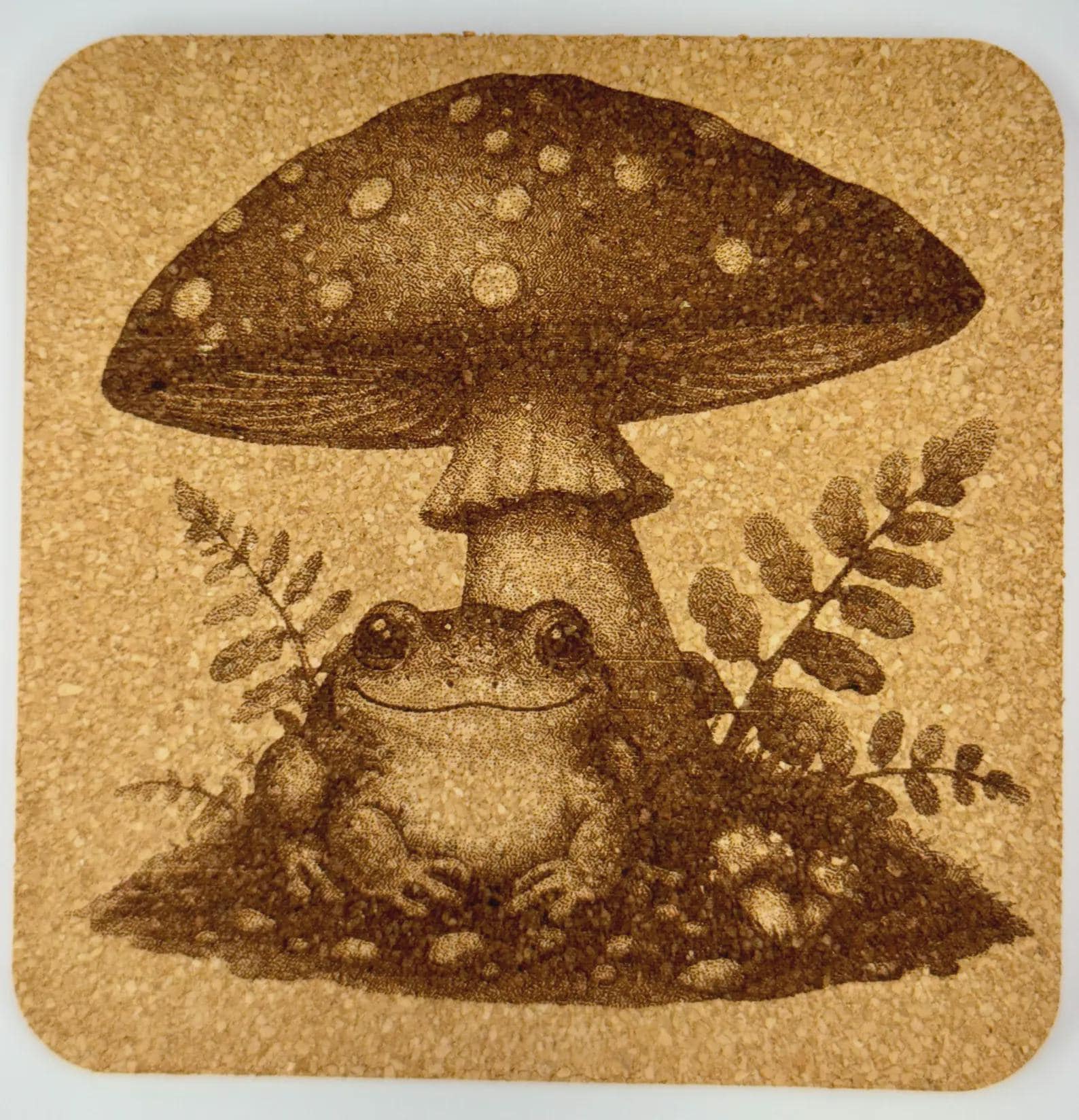 Woodland Frog Illustration Cork Coaster – Whimsical Forest Art