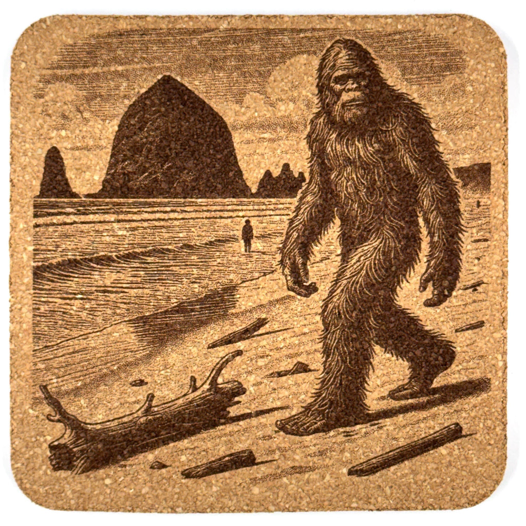 Bigfoot Walking at Cannon Beach – Pacific Northwest Cork Coaster