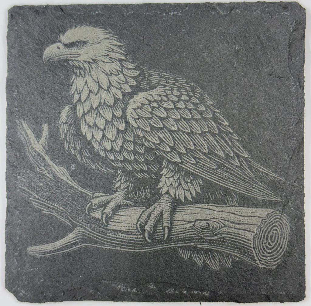 Detailed Eagle Line Art Slate Coaster – Rustic Nature Decor