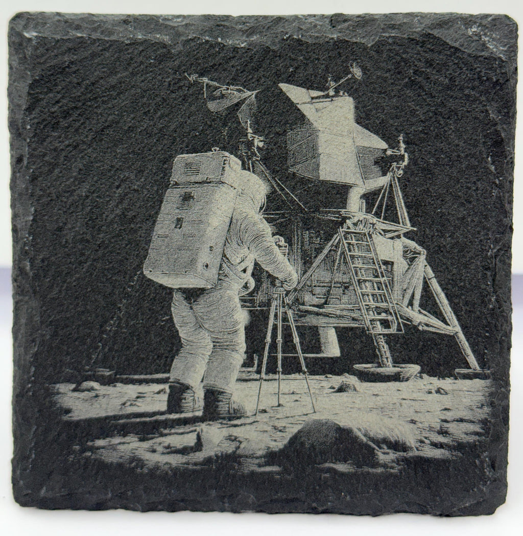 Astronaut at the Lunar Lander – Moon Mission Slate Coaster