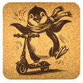 Scooter Riding Penguin Cork Coaster – Cute Animal Adventure Bar Decor