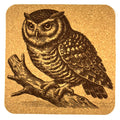 Detailed Owl Line Art Cork Coaster – Rustic Woodland Decor
